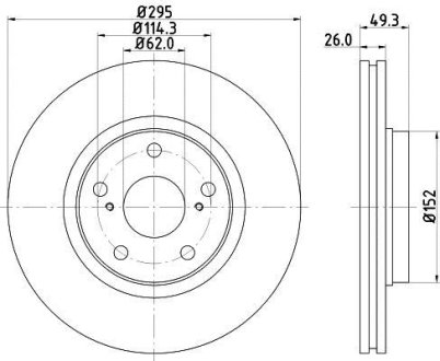 Тормозной диск перед. Toyota Auris, Avensis, Verso 1.6-2.2D 03.07- HELLA 8DD 355 114-281