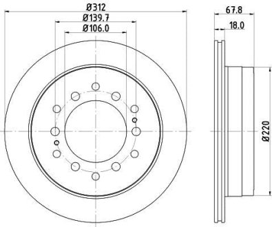 Диск гальмівний зад. Toyota Land Cruiser 96- HELLA 8DD 355 114-861