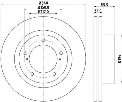 Гальмівний диск перед. Lexus LX570/Toyota Land Cruiser VII (J200) 4.5TD 08- HELLA 8DD 355 116-551