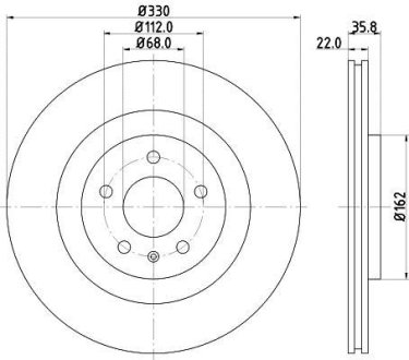 Гальмівний диск зад. Audi A4, A5, A6, A7, A8, Q5, Q7 08- HELLA 8DD 355 118-021