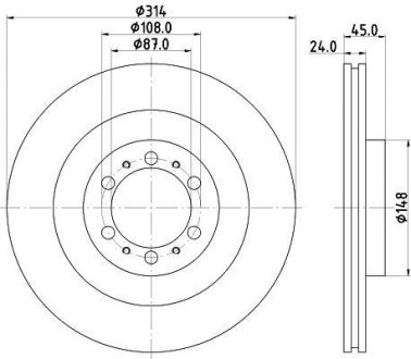 Диск гальмівний передній Mitsubishi Pajero 2.5 Td/3.0 V6 98- HELLA 8DD 355 118-741