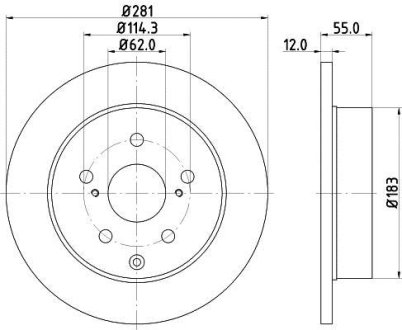 Диск гальмівний зад. Lexus RX270/350/450H 12-/Toyota Rav 4 IV 2.0D-3.5 08- HELLA 8DD 355 118-881