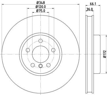 Диск тормозной перед. левый BMW 5 (F07, F10, F11, F18), 6 (F12, F13, F06), 7 (F01, F02, F03, F04) 3.0/3.5/4.0D 09- HELLA 8DD 355 119-261