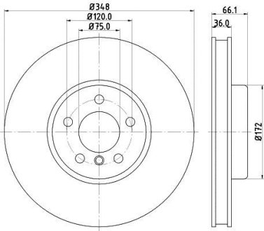 Диск тормозной перед. правый BMW 5 (F07, F10, F11, F18), 6 (F12, F13, F06), 7 (F01, F02, F03, F04) 3.0/3.5/4.0D 09- HELLA 8DD 355 119-271