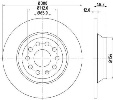 Гальмівний диск задн Audi A3, Q3, TT Seat Alhambra Skoda Kodiaq, Superb III Vw Golf VII, Passat, Sharan, Tiguan 1.0-2.0D 04.12- HELLA 8DD 355 119-481