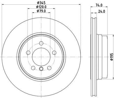 Диск тормозной зад. Bmw 7 (E65,E66) 730,735 05- HELLA 8DD 355 122-251