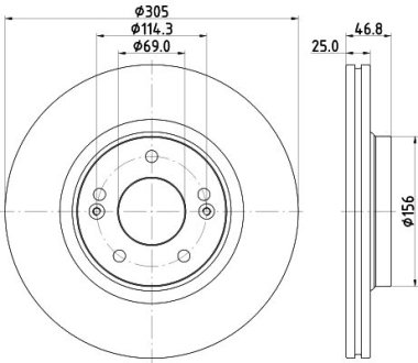 Диск тормозной перед.Hyundai Tucson Kia Optima, Sportage IV 1.6-2.0H 06.15- HELLA 8DD 355 126-541