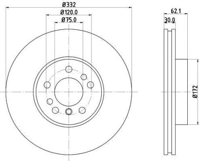 Диск гальмівний перед.BMW X3 (E83) X5 (E53) 3.0/4.4 00- HELLA 8DD 355 127-631