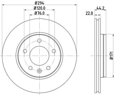 PRO HIGH CARBON VW диск гальмівний задн. (вентил.) T5 03- (294*22) HELLA 8DD 355 128-031