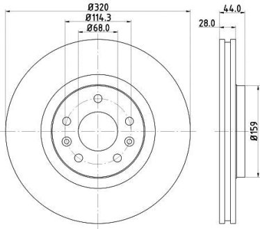 Диск гальмівний перед.Renault Clio Iv, Espace V, Grand Scenic Iii, Grand Scenic Iv, Laguna, Laguna Iii, Megane Iii, Megane Iv, Scenic Iv 1.2-3.5 10.07- HELLA 8DD 355 129-111