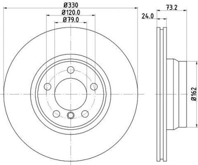 Диск тормозной передний BMW 3(F30) 330x24 HELLA 8DD 355 129-651