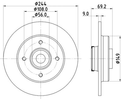 Тормозной диск (с подшипником) Ds Ds 3 Citroen C3 Aircross, C3, C4 Cactus Peugeot 2008, 208 1.2-1.6D 03.12- HELLA 8DD 355 132-161 (фото 1)