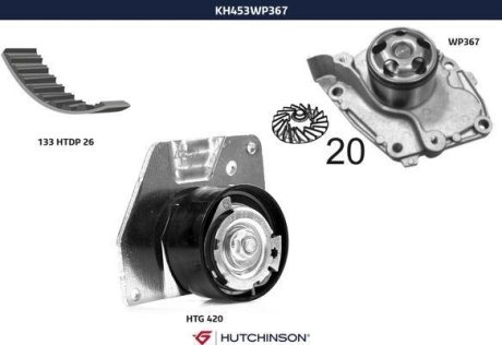 Помпа води + комплект ременя ГРМ HUTCHINSON KH453WP367