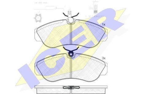 Колодки гальмівні Fiat Ducato/Citroen Jumper/Peugeot Boxer 94-02 (+датчики L=300mm) ICER 141054-203