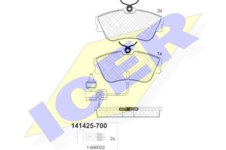 Колодки тормозные (передние) VW T4 R15 90-03 (+датчик) ICER 141425-700