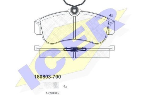 Колодки гальмівні Nissan Primera 90-02/Almera 00-06 ICER 180803-700