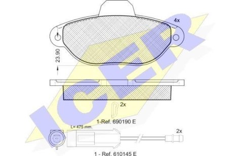 Колодки гальмівні Fiat Punto 93-00/99-10 (+датчики) ICER 180953