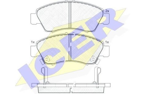 Колодки гальмівні (передні) Honda Civic V/VI 91-01/VIII 10-12/Jazz 02- ICER 180958