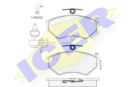 Колодки гальмівні (передні) Audi A4 94-08/Seat Exeo 08-13/VW Passat B5 96-00 (+датчики) ICER 181157-203