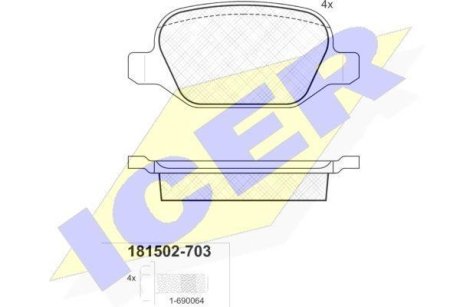 Колодки гальмівні (задні) Fiat Linea 07-/Lancia Lybra 99-05/Alfa Romeo 147/156 97-10 ICER 181502-703