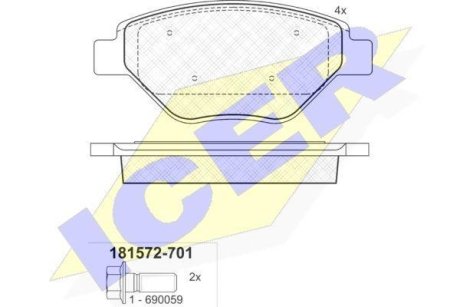 Колодки гальмівні (передні) Renault Megane II 03- ICER 181572-701