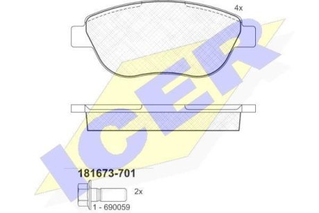 Колодки гальмівні Fiat Doblo 01-/Linea 10-/Idea 04- ICER 181673-701