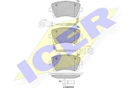 Колодки гальмівні (задні) Audi A4 04-08/A6 95-/A8 02-10/VW Phaeton 02-16 (+датчики) ICER 181674