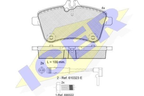 Колодки гальмівні (передні) MB A-class 04-12/B-class 05-11 (+датчики) ICER 181677-700