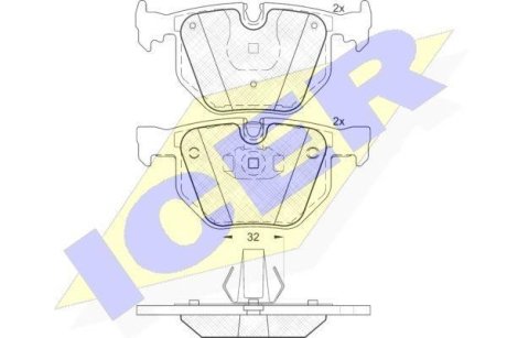 Колодки тормозные (задние) BMW 7 (E65/E66/E67) 01-08/X5 (E70) 06-13/X6 (E71/E72) 08-14 ICER 181685