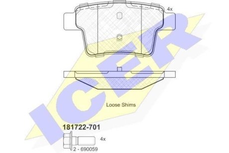 Колодки гальмівні (задні) Ford Mondeo III 00-07/Ford USA Freestyle 04-/Jaguar X-Type 03-09 ICER 181722-701