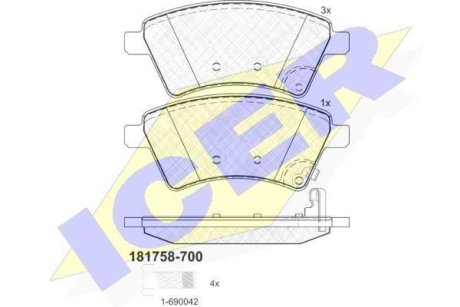 Колодки тормозные (передние) Fiat Sedici 06-14/Suzuki SX4 06- ICER 181758-700