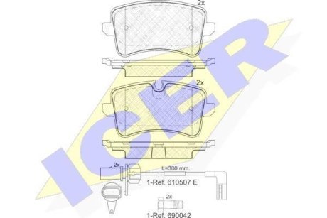 Колодки тормозные (задние) Audi A6 C7/A7 Sportback/A8 D4 10-18 (+датчики L=295mm) ICER 181986