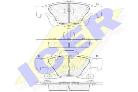 Колодки тормозные (задние) Jeep Grand Cherokee 09-/Dodge Durango 10- ICER 181989