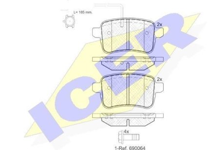 Колодки гальмівні (задні) Alfa Romeo Giulietta 10-20 (+датчики) ICER 181995