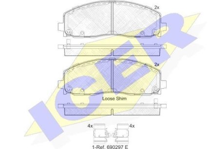 Колодки тормозные (передние) Chrysler Grand Voyager/Dodge Journey/Caravan 07-/Fiat Freemont 11- ICER 182054