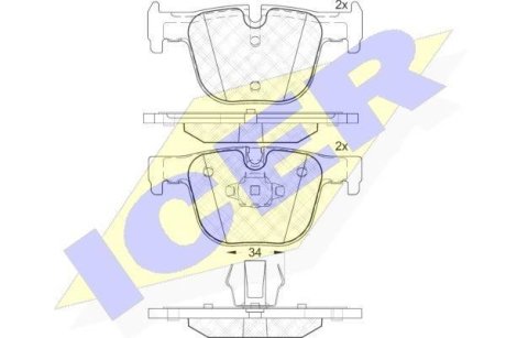 Колодки гальмівні (задні) BMW 3 (F30/F31/F34/F80)/4 (F32/F36/F82) 11- ICER 182064