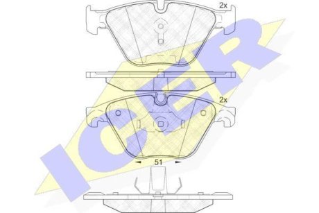 Колодки гальмівні (передні) BMW 5 (F10/F11) 09-/6 (F12/F13) 11-18 ICER 182065