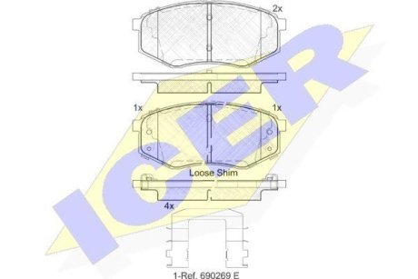 Колодки тормозные (передние) Hyundai ix20/ix35/Tucson/Sonata/Kia Sportage 10-/Soul 14- ICER 182094