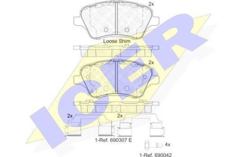 Колодки гальмівні (передні) Ford Transit Courier/Tourneo Courier 14-/Fiesta VI 08-/B-Max 12- ICER 182108