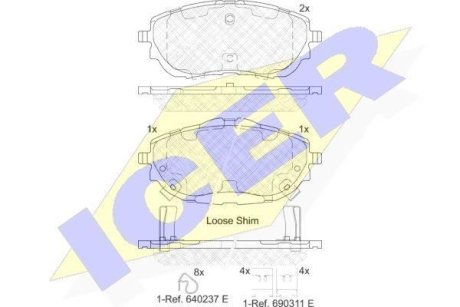 Колодки гальмівні Toyota Toyota Auris II 12-18/Corolla XI 13-18 ICER 182129 (фото 1)