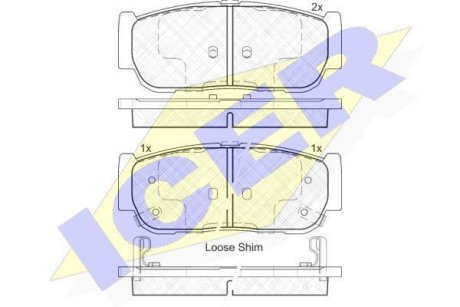 Колодки тормозные (задние) Kia Cee'd 06-12/Sorento 02-/Carnival 05-/Ssangyong Rexton 02-/Kyron 05- ICER 182151