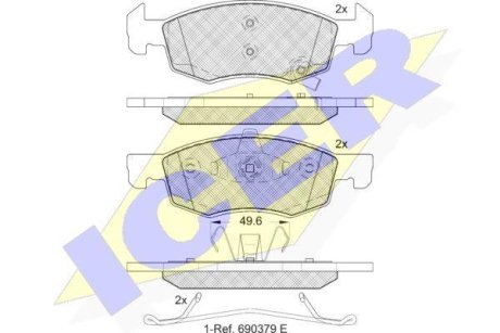 Колодки тормозные (передние) Opel Corsa E 14- ICER 182223