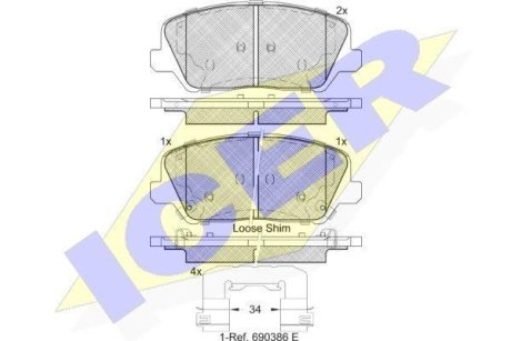 Колодки гальмівні (передні) Hyundai Grandeur 16-/Veloster 11-/Kia Cerato III 12- ICER 182239