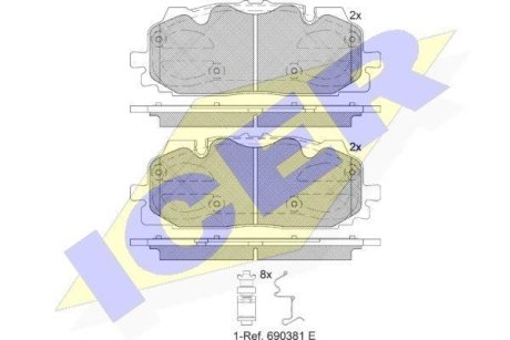 Колодки гальмівні (передні) Audi A4/A5/Q5/Q7 15-/ A5 Sportback 07-17/ A6/A7/A8/Q3/Q8/VW Touareg 17- ICER 182254