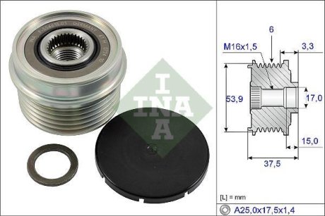 Шків генератора Ford Transit 2.0DI/TDCi 00-06, 6PK INA 535022310