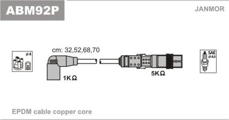 К-кт В.В. проводов (каучук) Audi A3/A4, Skoda Octavia, VW1.6 96- Janmor ABM92P