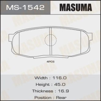 Колодки гальмівні задні Toyota Land Cruiser (09-), Tundra (07-) MASUMA MS1542