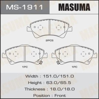 Колодки гальмівні передні Toyota Auris (06-15), Avensis (08-), Corolla (06-10) MASUMA MS1911