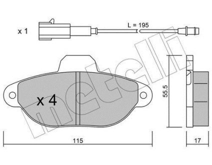 Колодки тормозные (передние) Fiat 500 07-/Ford Ka 08- (+датчики L=195mm) Metelli 22-0159-2