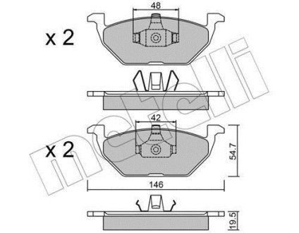 Колодки гальмівні (передні) Audi A3/Seat Toledo 96-04/Skoda Octavia 96-07/VW Golf 97-05/Polo 02- Metelli 22-0211-1